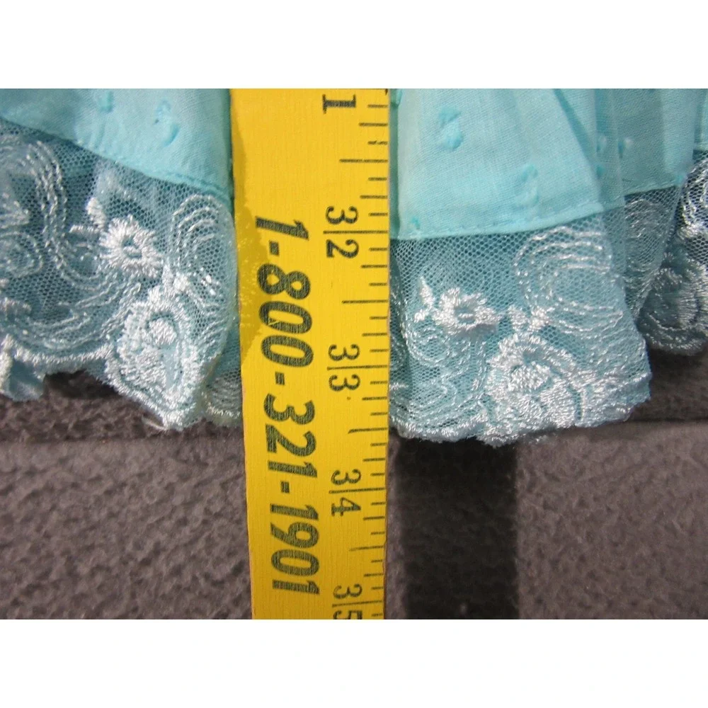 Denim 24/7 Midi Skirt Womens 18W Aqua Blue Swiss Dot Lace Trim Boho Western